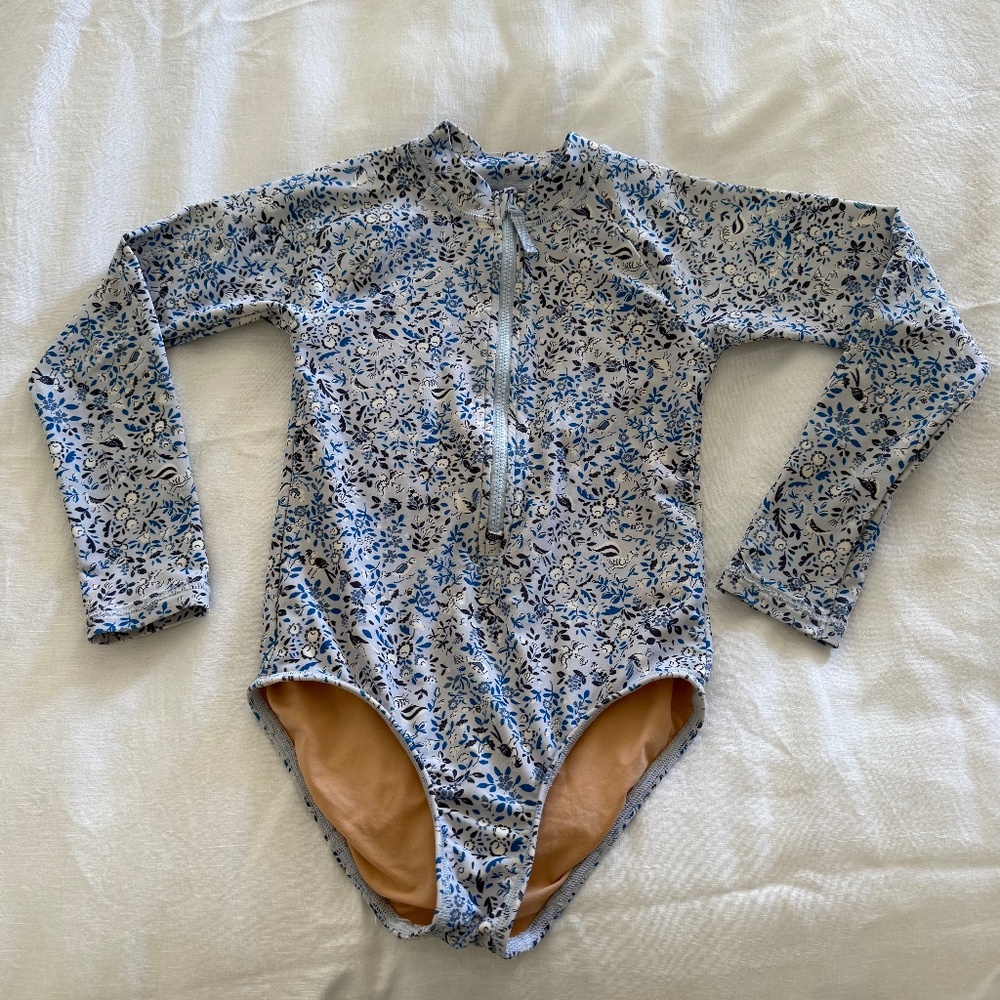 Jcrew Crewcuts Blue Floral Swimsuit Rashguard Girls 6/7